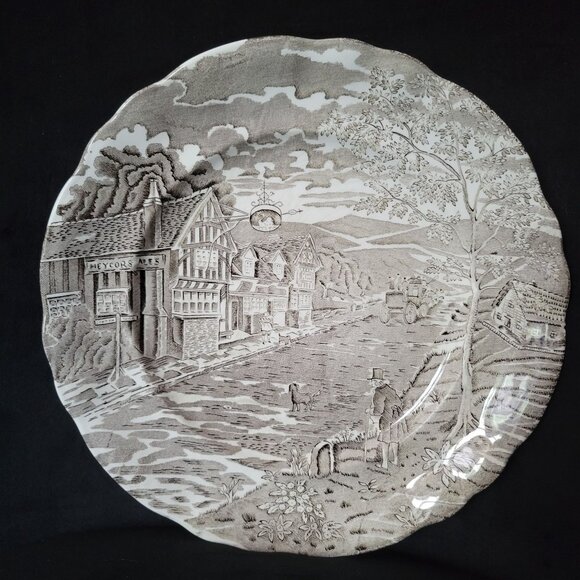 Vintage Pontesa Ironstone Plate, Brown Transferware, Plate Wall *Crazing, Chip - Picture 1 of 6
